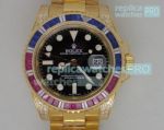 Copy Rolex GMT-Master II Black Dial Blue & Pink Ceramic Bezel Gold Case Watch